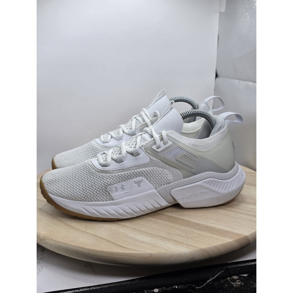 Men's Size‎ 7 - Under Armour HOVR Project Rock 5 White/Gum Shoes Sneakers